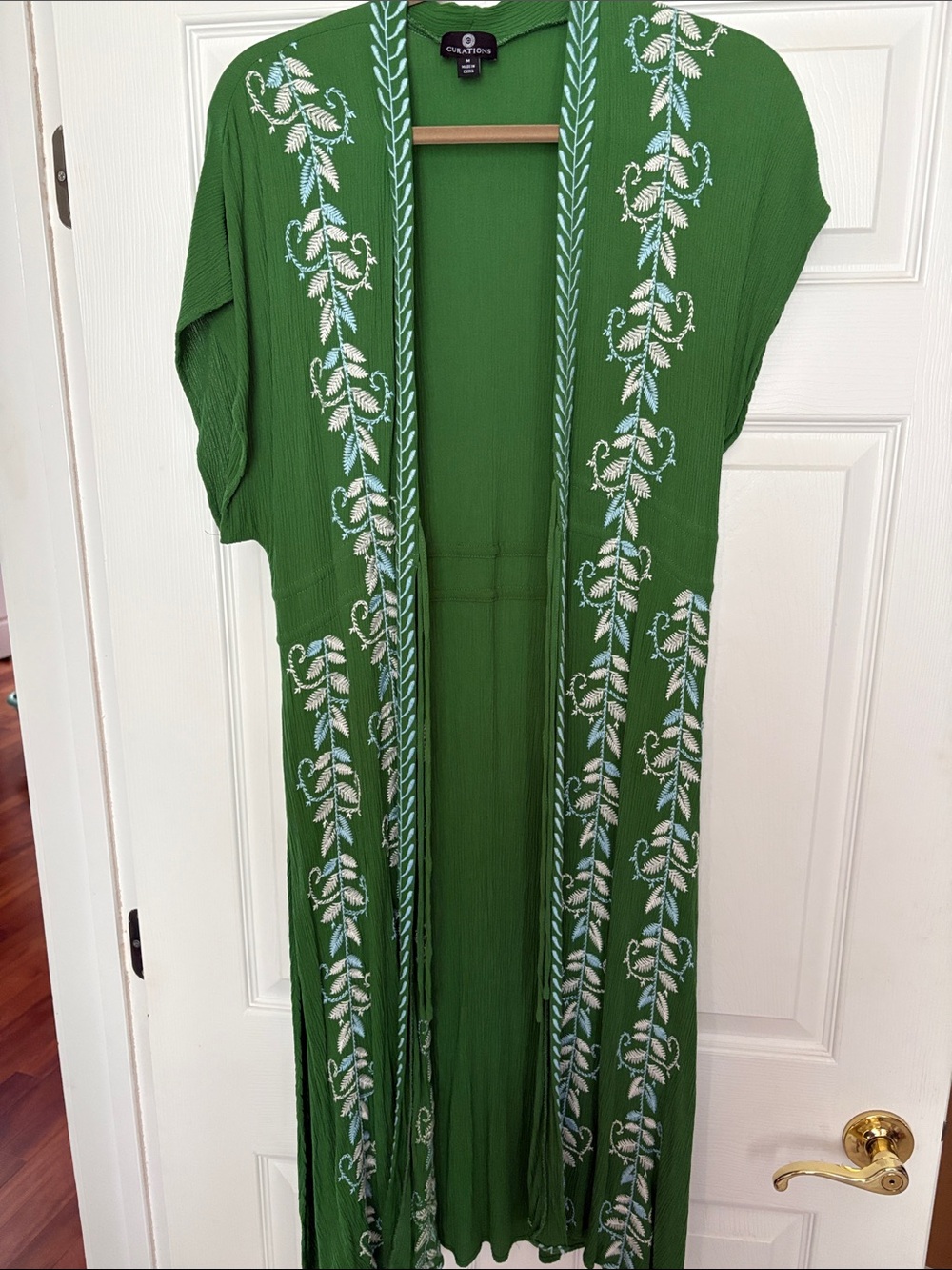 Green Embroidered Open Front Duster Cruations new no tag